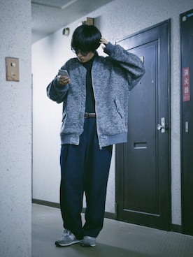 「JUNRED（ジュンレッド）のアイテム（MA-1）」を使った、Ningenさん（メンズ・166cm）の冬コーディネート