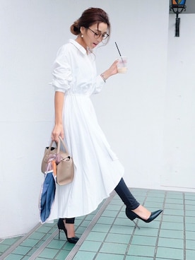 「eimy istoire」｜「アイテム（シャツワンピース）」を使った、Manami_officialさん（レディース・155cm）の秋コーディネート