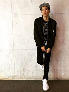 「BASQUIAT（バスキア）のアイテム（スウェット）」を使った、NaOさん（メンズ・173cm）の冬コーディネート