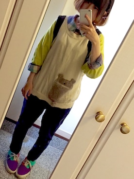 「Jocomomola（ホコモモラ）のアイテム（トップス）」を使った、mi(nuu)さん（レディース・154cm）の秋コーディネート