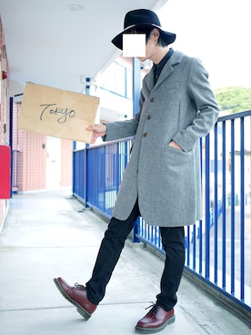 「Johnbull Private labo（ジョンブルプライベートラボ）のアイテム（チェスターコート）」を使った、たろーさんさん（メンズ・169cm）の秋コーディネート