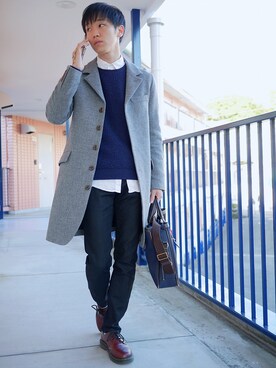 「Johnbull Private labo（ジョンブルプライベートラボ）のアイテム（チェスターコート）」を使った、たろーさんさん（メンズ・169cm）の秋コーディネート
