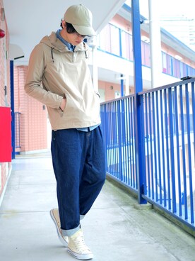 「プルオーバーパーカー」｜「アイテム（ブルゾン）」を使った、たろーさんさん（メンズ・169cm）の春コーディネート