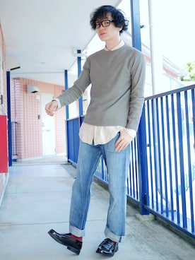 「AAA+（サンエープラス）のアイテム（モカシン/デッキシューズ）」を使った、たろーさんさん（メンズ・169cm）の春コーディネート
