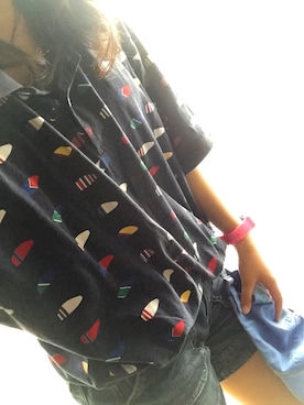 「アイテム（アナログ腕時計、ピンク系）」を使った、かさん（レディース・153cm）の夏コーディネート