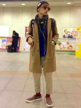 「バレンタインデートスタイル」｜「アイテム（チェスターコート）」を使った、LiME(松尾 頼武)作曲家さん（メンズ・163cm）の冬コーディネート