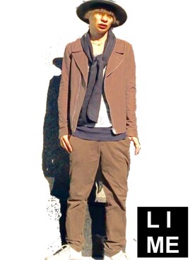 「AVAN LILY（アヴァンリリィ）のアイテム（帽子）」を使った、LiME(松尾 頼武)作曲家さん（メンズ・163cm）の冬コーディネート