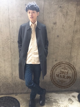 「CABANE de ZUCCa（カバンドズッカ）のアイテム（ステンカラーコート）」を使った、uk.さん（メンズ・177cm）の春コーディネート