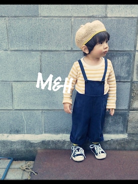 「ハグマグ」｜「アイテム（ハンチング/ベレー帽）」を使った、M＆Hさん（キッズ・90cm）の春コーディネート