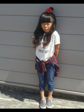 「アイテム（ヘアアクセサリー）」を使った、M＆Hさん（キッズ・120cm）の秋コーディネート