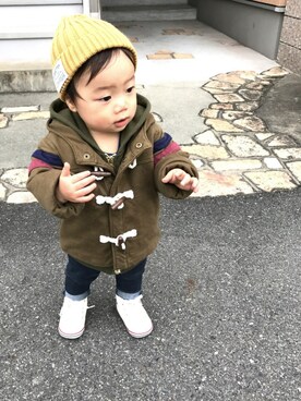 「babygap」｜「アイテム（ダッフルコート）」を使った、tetsuさん（キッズ・70cm）の秋コーディネート