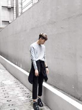 「TOPMAN（トップマン）のアイテム（ニット/セーター）」を使った、Ah Kooさん（メンズ・178cm）の春コーディネート