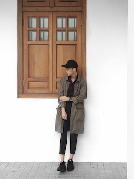 「TOPMAN（トップマン）のアイテム（トレンチコート）」を使った、Ah Kooさん（メンズ・178cm）の春コーディネート