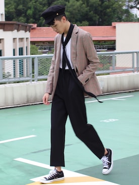 「MANGO（マンゴ）のアイテム（ジャケット/アウター）」を使った、Ah Kooさん（メンズ・178cm）の秋コーディネート