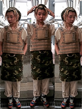 「VINTAGE（ヴィンテージ）のアイテム（Vest、ベージュ系）」を使った、あかいゆきさん（レディース・174cm）の秋コーディネート