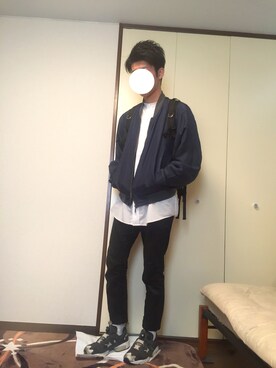 「靴下チラ見せ」｜「アイテム（ブルゾン）」を使った、Niinoさん（メンズ・178cm）の冬コーディネート