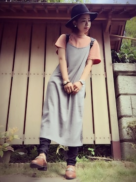 「GLOBAL WORK（グローバルワーク）のフェルトナカオレＨＡＴ/565115（ハット）」を使った、keikoさん（レディース・153cm）の夏コーディネート