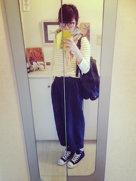 「ORCIVAL（オーシバル）の【ORCIVAL(オーシバル)】コットンロード フレンチバスクシャツ（Tシャツ/カットソー）」を使った、nanagonさん（レディース・162cm）の春コーディネート