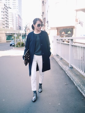 「united arrows」｜「アイテム（ノーカラージャケット）」を使った、永田杏奈さん（レディース・158cm）の冬コーディネート
