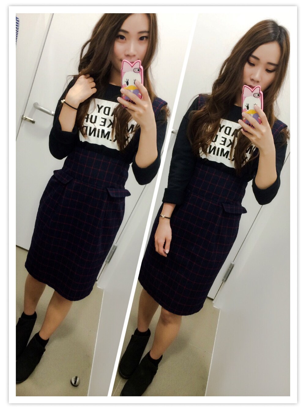 「school、PAZZO、STAR、Japan、korea」｜「PAZZOのアイテム（Tシャツ/カットソー、ブラック系）」を使った、こうさん（レディース・159cm）の冬コーディネートの1枚目の写真