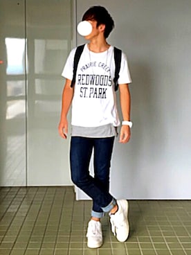 「adidas Originals（アディダスオリジナルス）のユニセックス アディダス 時計 サンティアゴ adidas WATCH ADH2981（アナログ腕時計、ホワイト系）」を使った、M.Yamamotoさん（メンズ・173cm）の夏コーディネート