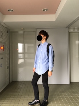 「UNITED ARROWS（ユナイテッドアローズ）のUAS ドビー シャンブレー スモール ワイド カラー シャツ（シャツ/ブラウス、ブルー系）」を使った、M.Yamamotoさん（メンズ・173cm）の夏コーディネート