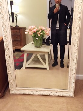 「Yohji Yamamoto（ヨウジヤマモト）のアイテム（チェスターコート）」を使った、Agnes委员さん（メンズ・181cm）の冬コーディネート