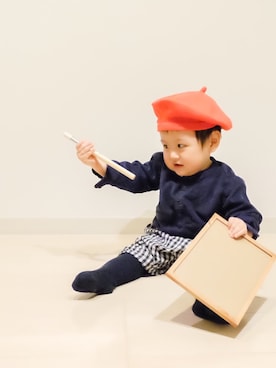 「no brand（ノーブランド）のアイテム（帽子）」を使った、KISA / SANAさん（キッズ・70cm）の秋コーディネート