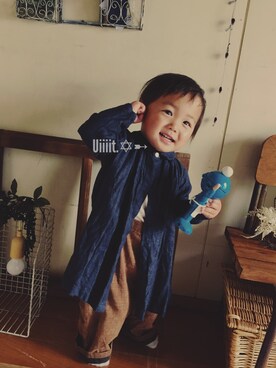 「Handmade（ハンドメイド）のアイテム（その他アウター）」を使った、Uiiiit.✡﻿➸さん（キッズ・90cm）の秋コーディネート