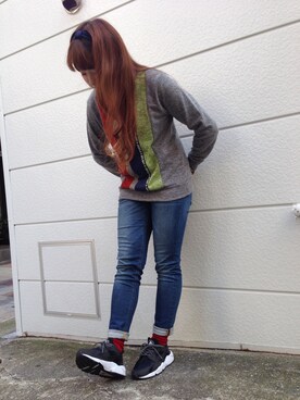 「air huarache」｜「アイテム（スウェット）」を使った、SARIさん（レディース・160cm）の秋コーディネート