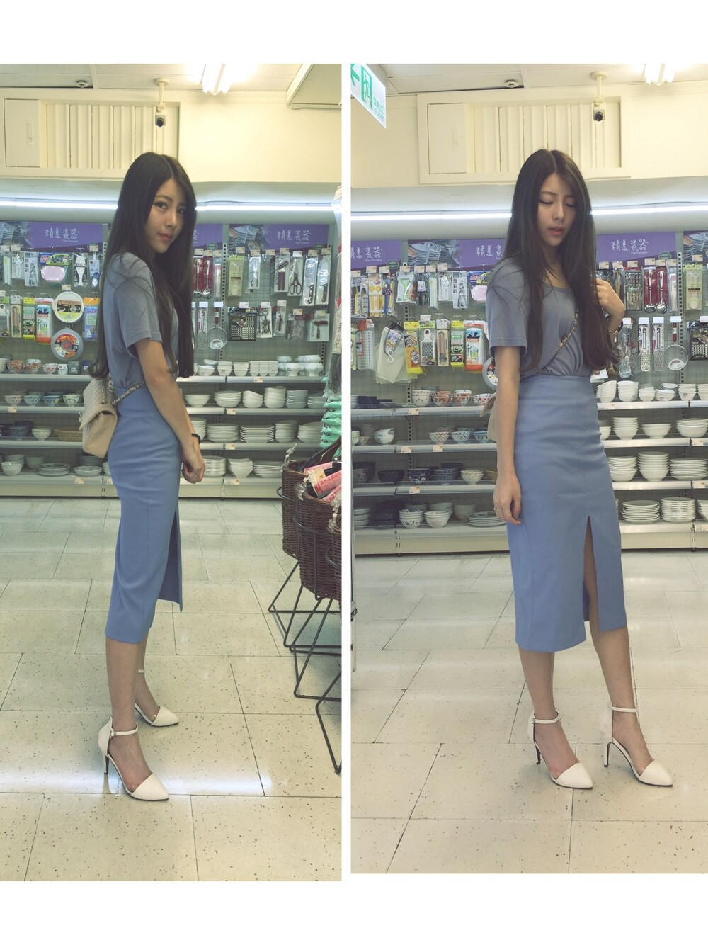 「long skirt、purple#overall#ootd#casual、wedding dress、wedding #party #dressup #dress、chanel」｜「CHANELのアイテム（ショルダーバッグ、ベージュ系）」を使った、Avery.Linさん（レディース・162cm）の夏コーディネートの1枚目の写真