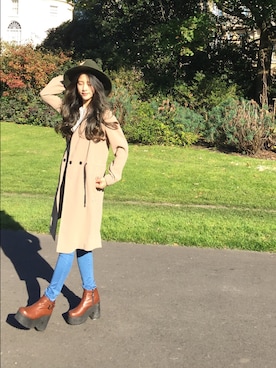 「autumn look」｜「アイテム（帽子）」を使った、Avery.Linさん（レディース・162cm）の秋コーディネート