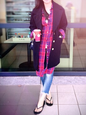 「Ungrid（アングリッド）のフレイドヘムストスリ（デニムパンツ）」を使った、ChiChiさん（レディース・170cm）の冬コーディネート