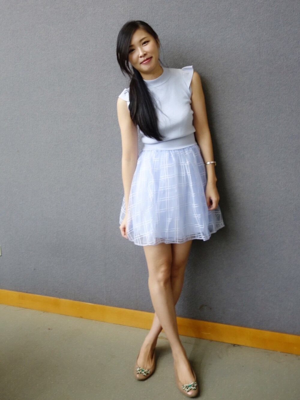 SNIDEL（スナイデル）の「チェックオーガンジーコンビニットワンピース