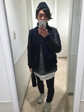 「STUDIOUS（ステュディオス）のアイテム（スタジャン）」を使った、ゆずコスさん（メンズ・168cm）の冬コーディネート