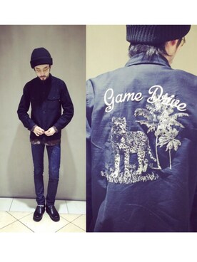 「ALLEGE（アレッジ）のアイテム（ニットキャップ/ビーニー）」を使った、goike-nitazumiさん（メンズ・181cm）の冬コーディネート