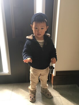 「MIKI HOUSE（ミキハウス）のアイテム（キャップ）」を使った、サヤさん（キッズ・90cm）の秋コーディネート