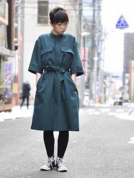 「ALLEGE（アレッジ）のアイテム（ワンピース、グリーン系）」を使った、megumiさん（レディース・163cm）の冬コーディネート