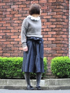 「TOUJOURS（トゥジュー）のアイテム（スカート、ブルー系）」を使った、megumiさん（レディース・163cm）の冬コーディネート