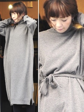 「ALLEGE（アレッジ）のアイテム（ワンピース、ベージュ系）」を使った、megumiさん（レディース・163cm）の冬コーディネート