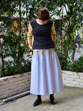 「YOSHIYO（ヨシヨ）のアイテム（Tシャツ/カットソー、ベージュ系）」を使った、megumiさん（レディース・163cm）の冬コーディネート