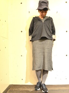 「ALLEGE（アレッジ）のアイテム（ワンピース、グレー系）」を使った、megumiさん（レディース・163cm）の冬コーディネート