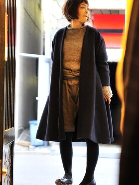 「TOUJOURS（トゥジュー）のアイテム（その他アウター）」を使った、megumiさん（レディース・163cm）の冬コーディネート