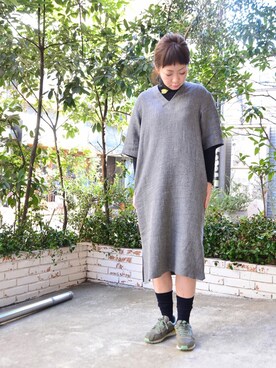 「JHON SMEDLEY（ジョン スメドレー）のアイテム（ニット/セーター、ブラック系）」を使った、megumiさん（レディース・163cm）の冬コーディネート