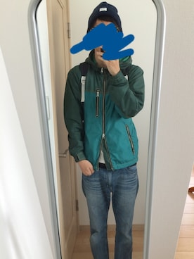 「ナイロンパーカー」｜「アイテム（ニットキャップ/ビーニー）」を使った、ぽぽぽさん（メンズ・173cm）の冬コーディネート
