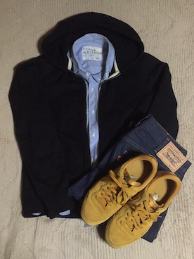 「REIGNING CHAMP（レイニングチャンプ）のアイテム（トップス）」を使った、柏屋平兵衛さん（メンズ・180cm）の秋コーディネート