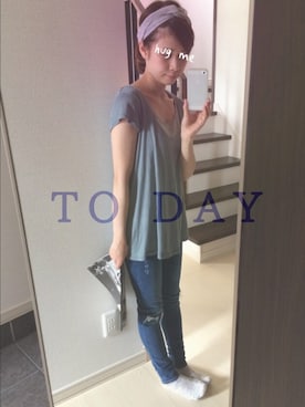 「SMELLY（スメリー）のSMELLY　ヘアターバン（ヘアバンド、グレー系）」を使った、やまさん（レディース・152cm）の春コーディネート