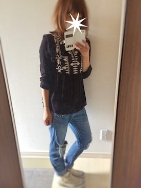 「ZARA（ザラ）のアイテム（Tシャツ/カットソー、ブラック系）」を使った、やまさん（レディース・152cm）の夏コーディネート