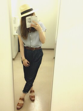 「sango（sango）のアイテム（帽子）」を使った、Maricoさん（レディース・153cm）の夏コーディネート