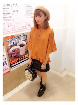 「オルチャンファッション」｜「アイテム（ハンチング/ベレー帽）」を使った、aimiさん（レディース・162cm）の秋コーディネート